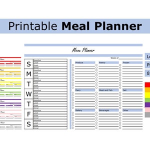 Printable Meal Planner | Meal Planner | US letter size print at home grocery planner, food shopping list