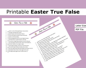Printable Easter True or False Game| Easter Game | US letter size print at home party, game, activity, seasonal