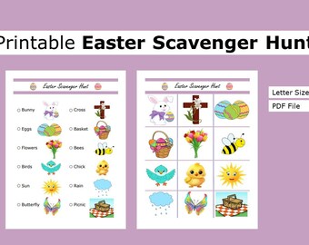Printable Easter Scavenger Hunt| Scavenger Hunt | US letter size print at home party, game, activity, seasonal