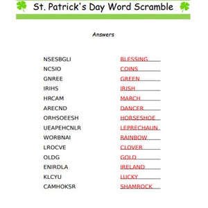 Printable St. Patrick’s Day Word Scramble | Word Game | US Letter Size ...
