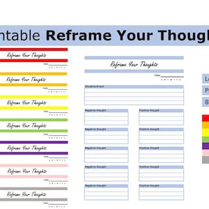 Printable Gestalte deine Gedanken neu | Rahmen Sie Ihre Gedanken neu ab | print at home Arbeitsblatt, Selbstfürsorge, positives Denken