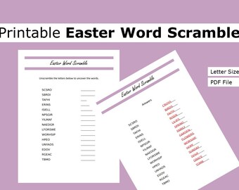 Printable Easter Word Scramble| Word Scramble | US letter size print at home party, game, activity, seasonal