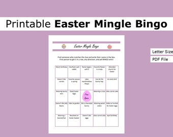Printable Easter Mingle Bingo| Easter Bingo Game | US letter size print at home party, game, activity, seasonal