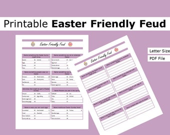 Printable Easter Friendly Feud| Easter Game | US letter size print at home party, game, activity, seasonal
