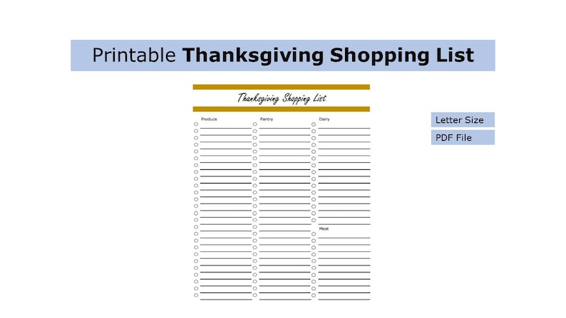 Printable Thanksgiving Shopping List Thanksgiving Shopping List US