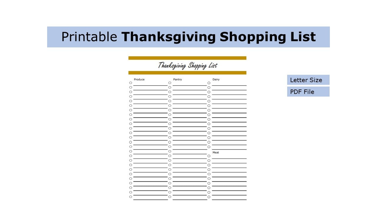 Printable Thanksgiving Shopping List Thanksgiving Shopping List US