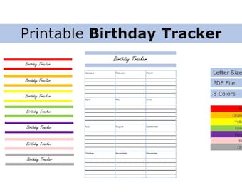 Printable Birthday Tracker | Birthday Tracker | US letter size print at home worksheet, birthdays, organizer list