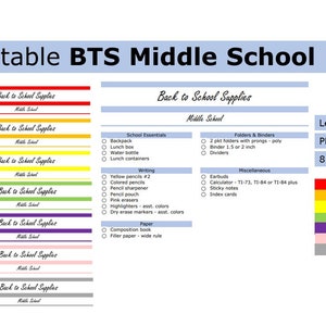 Printable Back to School Middle School List | Back to School Middle School List | US letter size print at home task list, organizer list