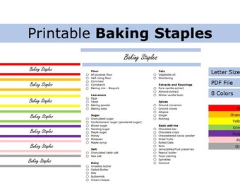 Printable Baking Staples List | Baking checklist | US letter size print at home task checklist, organizer list
