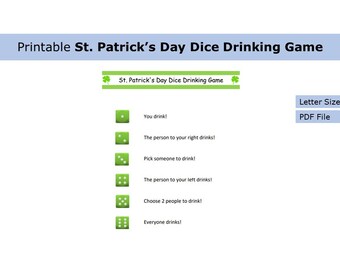 Printable St. Patrick’s Day Dice Drinking Game | Dice Game | US letter size print at home game, activity, seasonal