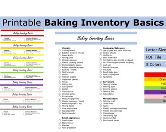 Printable Baking Inventory Basics List | Baking checklist | US letter size print at home task checklist, organizer list