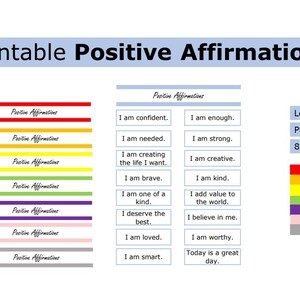 Printable Positive Affirmationen | Positive Affirmationen | print at home Arbeitsblatt, Selbstfürsorge, Positivität