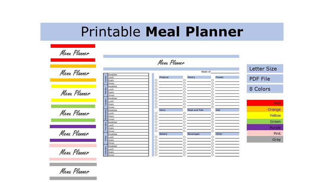 Printable Meal Planner | Meal Planner | US Letter Size Print at Home ...