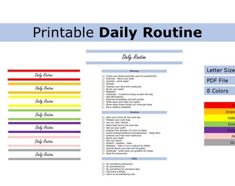 Printable Daily Routine | Daily Routine | US letter size print at home worksheet, self-care, organizer list