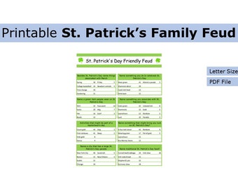 Printable St. Patrick’s Day Friendly Feud Game | Game | US letter size print at home game, activity, seasonal