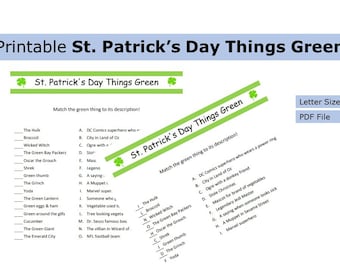 Printable St. Patrick’s Day Things Green Game | Game | US letter size print at home game, activity, seasonal