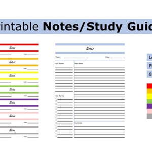Printable Notes/Study Guide | Notes/Study Guide | US letter size print at home worksheet, notes, study guide, student