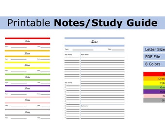 Printable Notes/Study Guide | Notes/Study Guide | US letter size print at home worksheet, notes, study guide, student