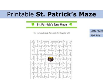 Printable St. Patrick’s Day Maze | Maze Game | US letter size print at home game, activity, kids, seasonal