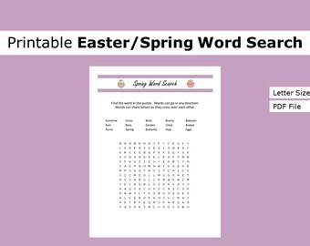 Printable Easter/Spring Word Search| Party Game | US letter size print at home game, activity, seasonal