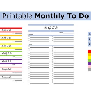Printable Monthly To Do List | Monthly To Do List | US letter size print at home task checklist, organizer list