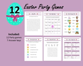 Printable Easter Bundle of 12 Games| Easter Games | US letter size print at home party, game, activity, seasonal