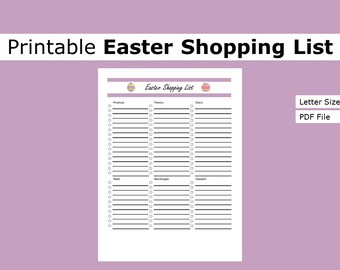 Printable Easter Shopping List| Shopping List | US letter size print at home list, shopping, planner, organizer, seasonal