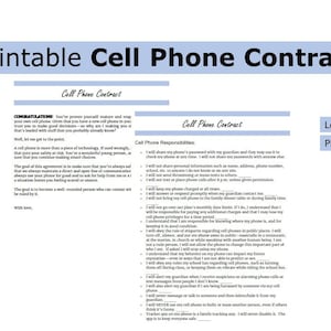 Printable Cell Phone Contract – Teen/Guardian| Cell Phone Contract | US letter size print at home worksheet, kids, cell phone contract