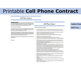 Printable Cell Phone Contract – Teen/Guardian| Cell Phone Contract | US letter size print at home worksheet, kids, cell phone contract