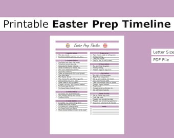 Printable Easter Prep Timeline| Easter Checklist | US letter size print at home checklist, timeline, list, seasonal