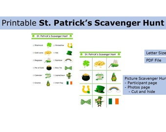 Printable St. Patrick’s Day Scavenger Hunt | Scavenger Hunt | US letter size print at home game, activity, seasonal