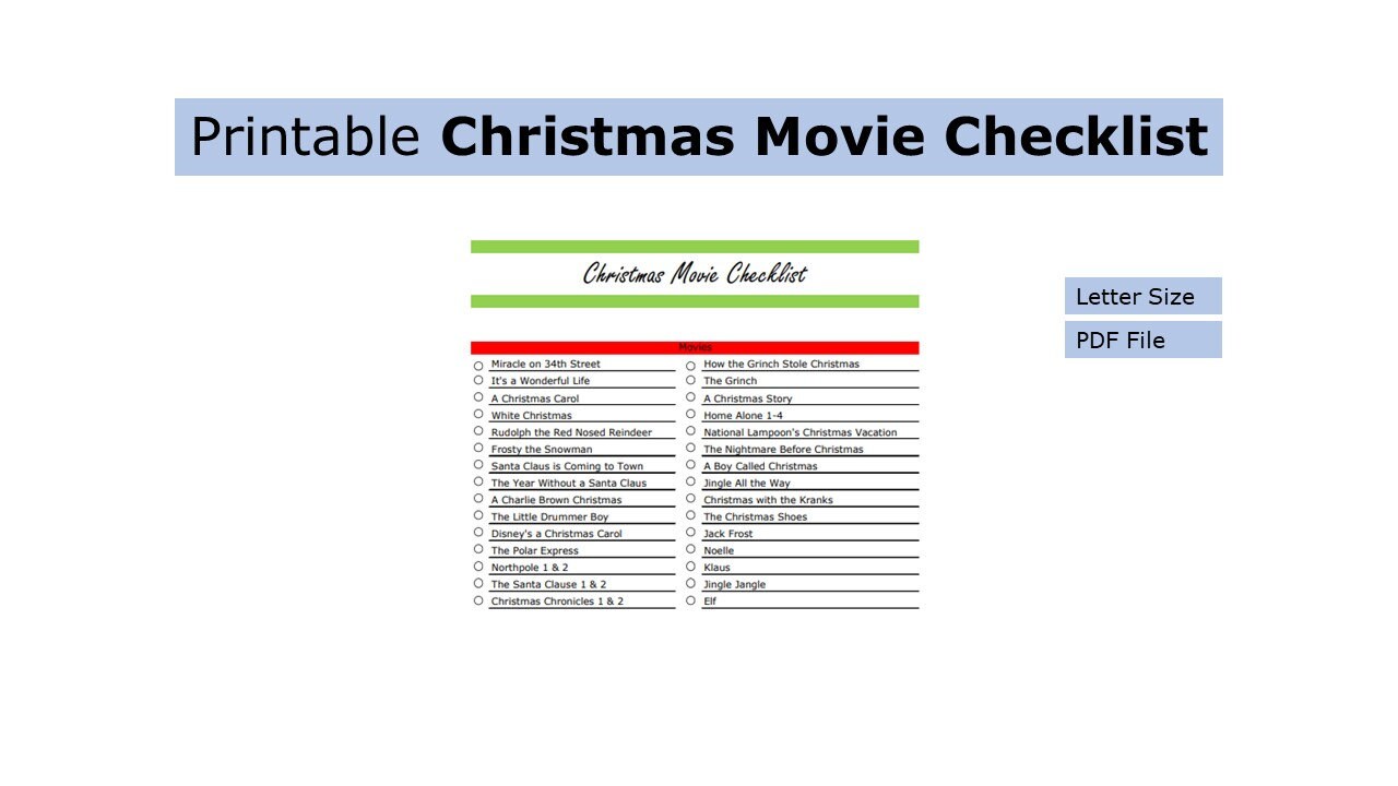 Printable Christmas Movie Checklist Christmas Movie Etsy