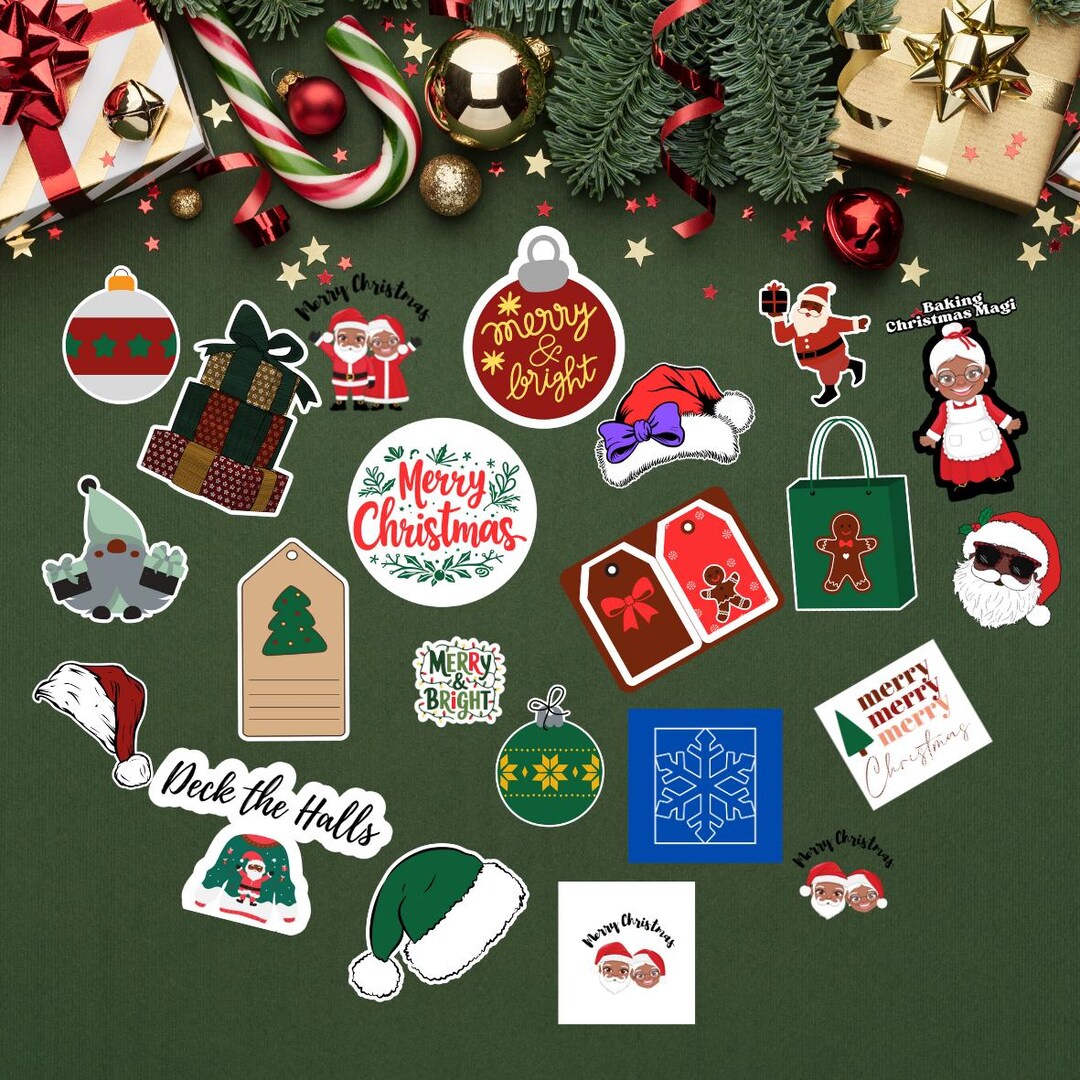 Festive Rectangular Note Sticker Fun Stickers Holiday Vinyl Stickers Christmas Sticker Pack Festive 2x2 ...