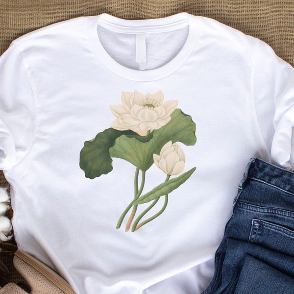 East Indian Lotus Shirt Botanical Shirt, Lotus Bloosom,  Fun Garden tee,  Botanical Art tshirt, Cottagecore clothing, Vintage Aesthetic