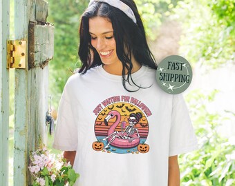 Skeleton Flamingo Halloween T-Shirt: Funny Spooky Graphic Shirt, Fall Tee, Spooky Season
