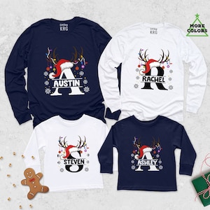 Custom Matching Family Christmas Long Sleeve, Custom Initial Family Christmas Shirt, Christmas Family Shirt, Matching Reindeer Shirt