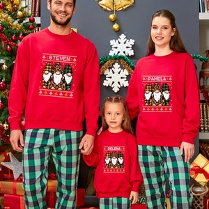 Matching Gnome Family Christmas Sweatshirt, , Personalized Gnome Xmas Shirt, Custom Ugly Gnomies Sweater Hoodies, Holiday Sweatshirt