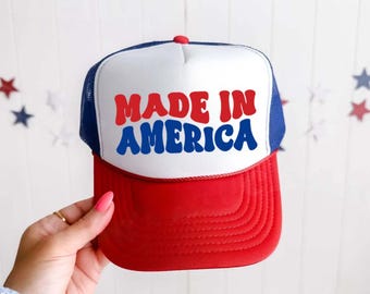 Made in America Trucker Hat, Patriotic Lake River 4th July Snapback