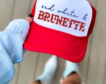 Red White & Brunette 4th of July Trucker Hat, Patriotic Women's Cap