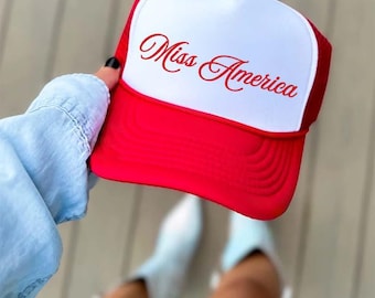 Miss America Trucker Hat, 4th of July Patriotic Women's Hats