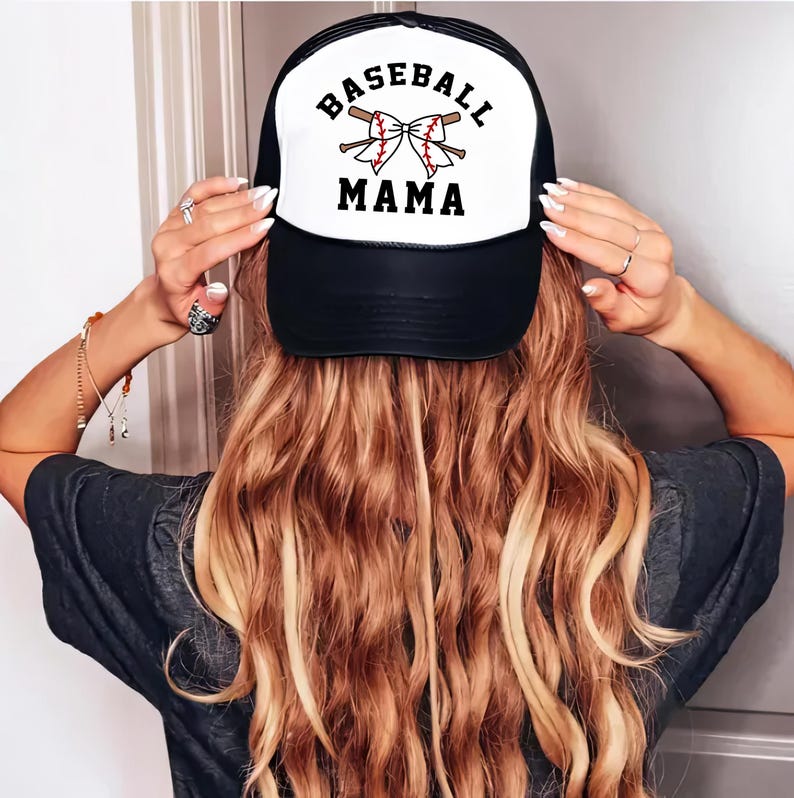Baseball Mama Trucker Hat, Game Day Baseball Mom Hats image 1