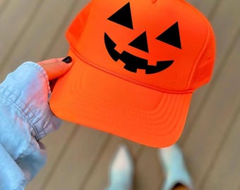 Pumpkin Halloween Trucker Hat, Spooky Season Jack-o-lantern Hats