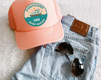 Pontoons and High Noons Trucker Hat, Lake Life Boating Cap
