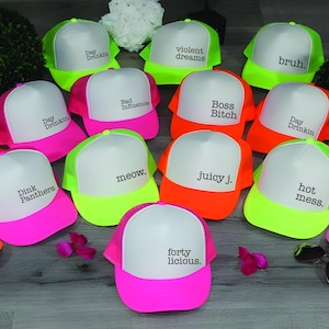 Custom Neon Party Hats, Bachelor Party Hat, Crew Hat, Personalized Team Crew, Totally Customizable Trucker Cap, Pool Party, Beach Vacation