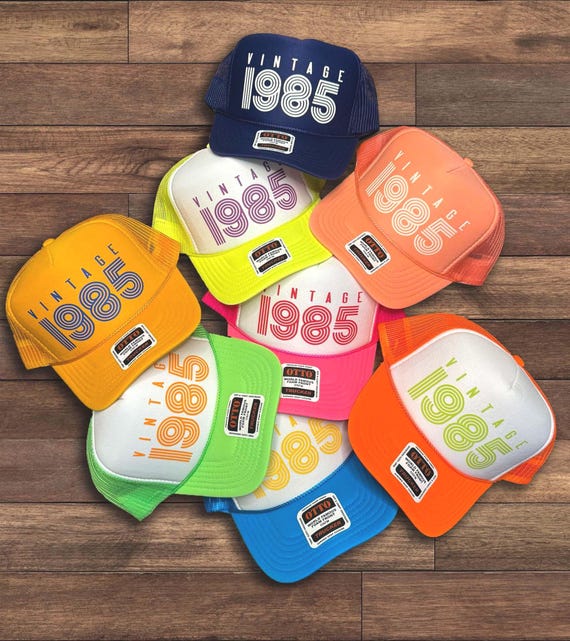 Vintage Birthday Hats, Retro Custom Year Trucker Hat, 20th 30th 40th 50th 60th Birthday