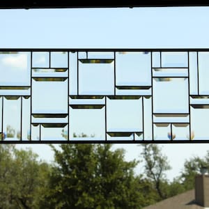 Rectangular stained glass window panel entirely clear beveled 25.5x10.5/65x26cm