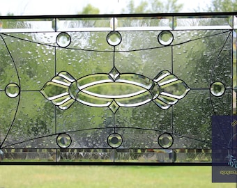 TMI Handcrafted Stained Glass Panel – Clear Beveled Window Panel, 16 X 24 Inches