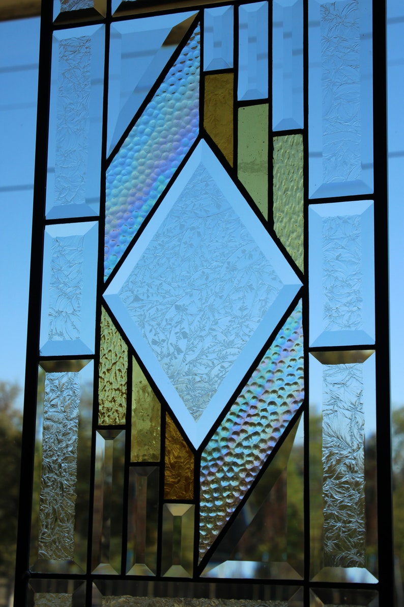 Stained Glass Panel – Amber, Iridescent Clear, Bevels, Zinc Frame (20 ...