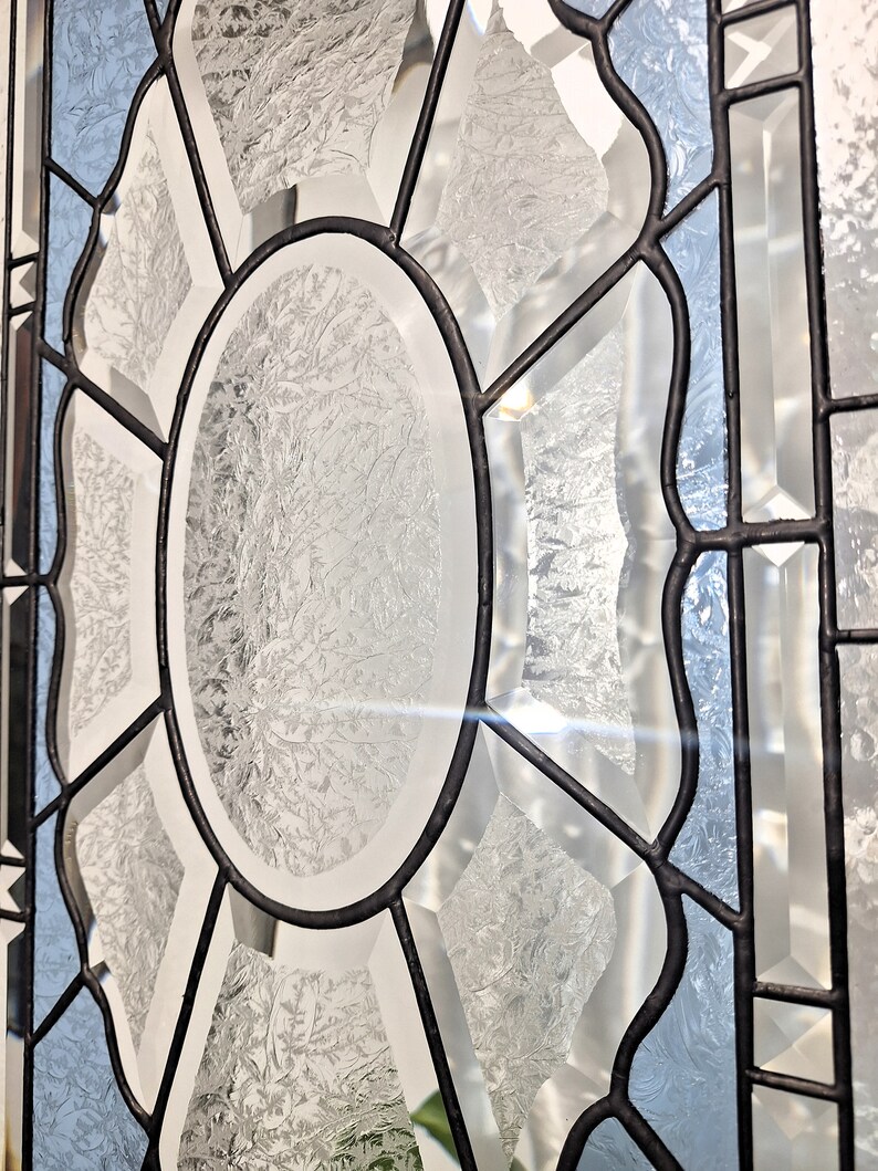 Clear Light Blue Stained Glass Window Panel Double Beveled Etsy