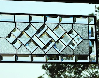 Rectangular stained glass window panel ,hanging,privacy glass,clear